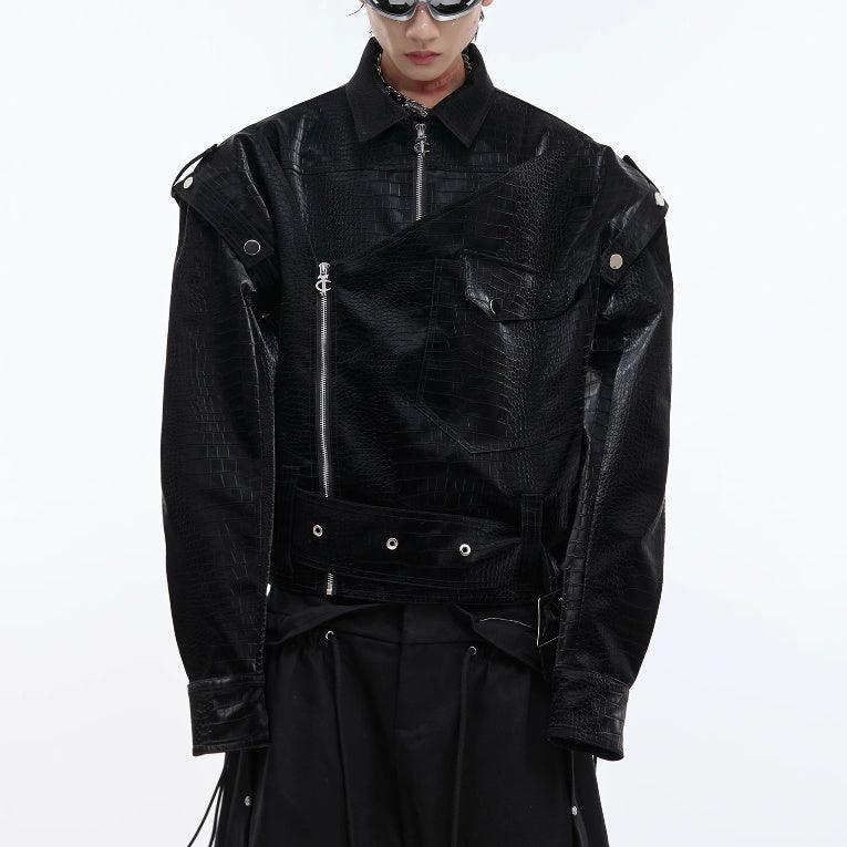 Padded Shoulder PU Leather Coat - WOMONA.COM