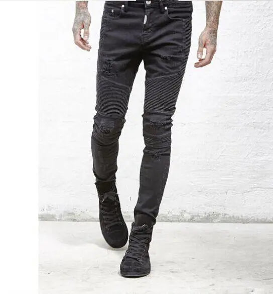 Street Ripped 3D Cutting Slim Elastic Jeans - WOMONA.COM