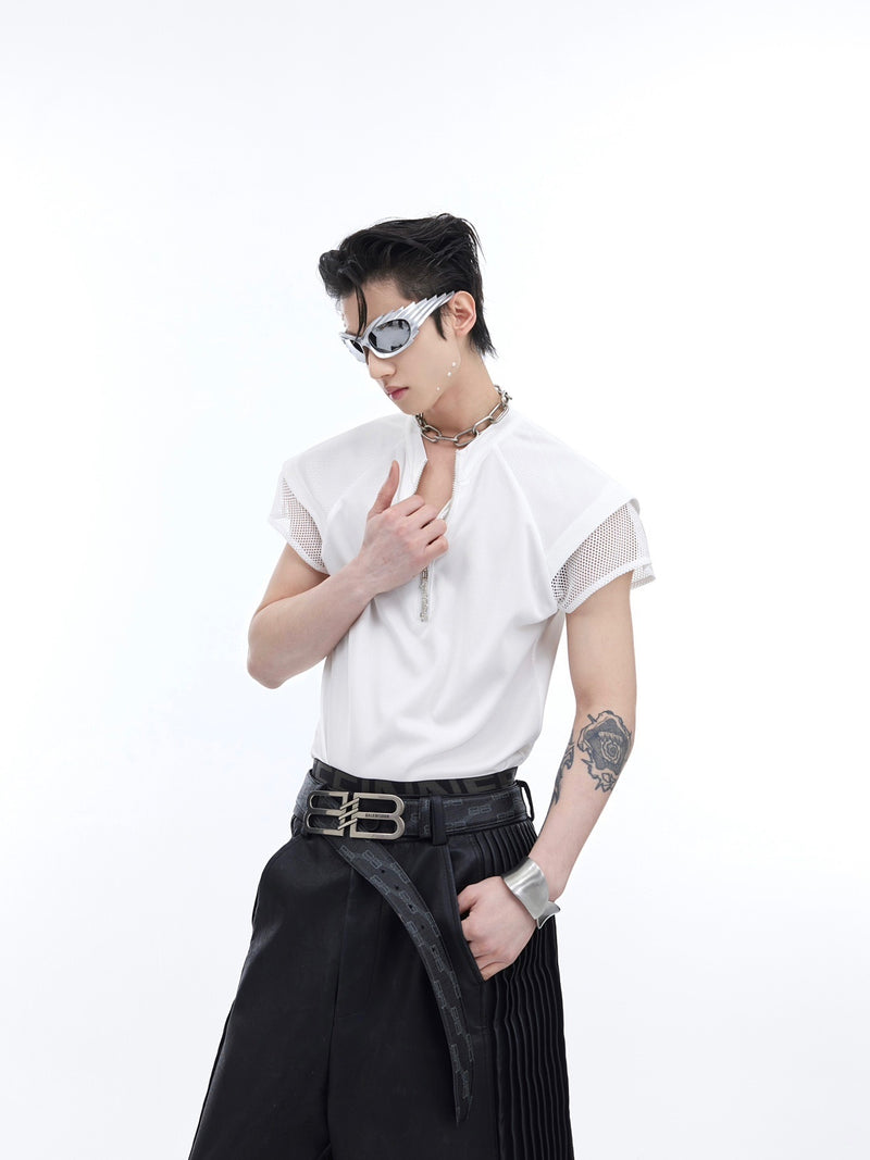 Metal Zipper Embellished Summer Bottoming Shirt For Men - WOMONA.COM