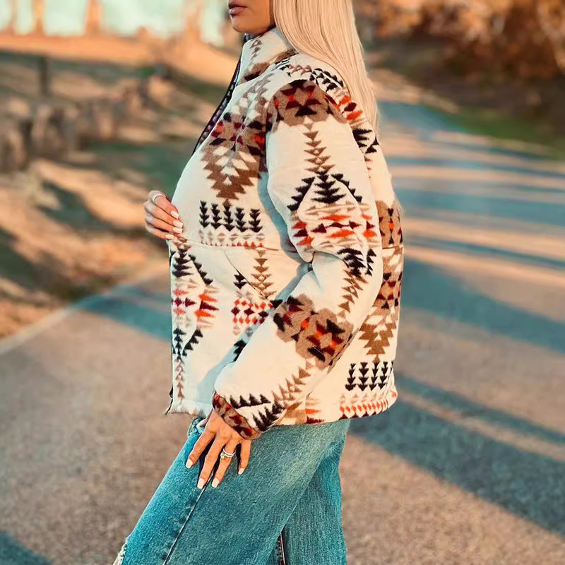 Chaqueta de mujer con estampado geométrico occidental