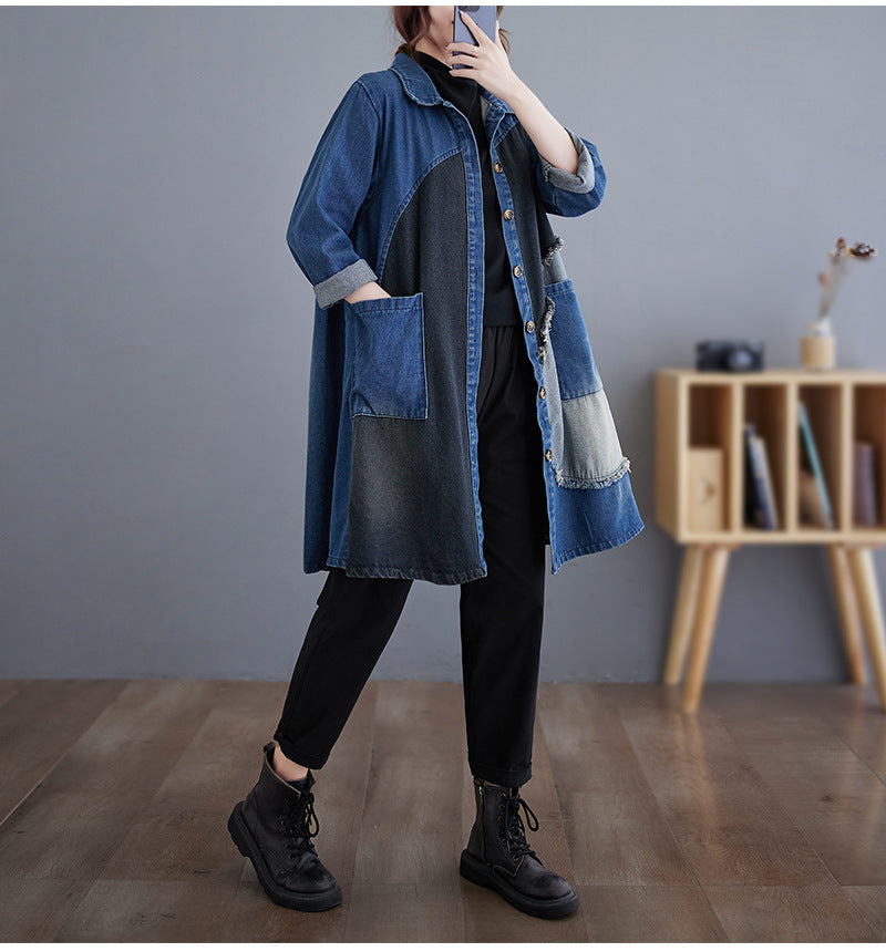 Autumn Japanese New Retro Wash Plus Size Denim Coat - WOMONA.COM