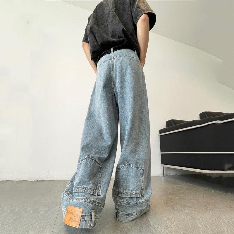 Retro Reverse Pocket Flip-down Jeans Men's - WOMONA.COM