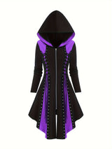 Gothic Style New Hooded Color Matching Mid-length Dress - WOMONA.COM