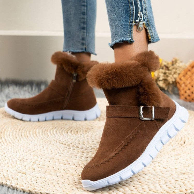 New Snow Boots Winter Warm Thickened Solid Color Plush Ankle Boots - WOMONA.COM