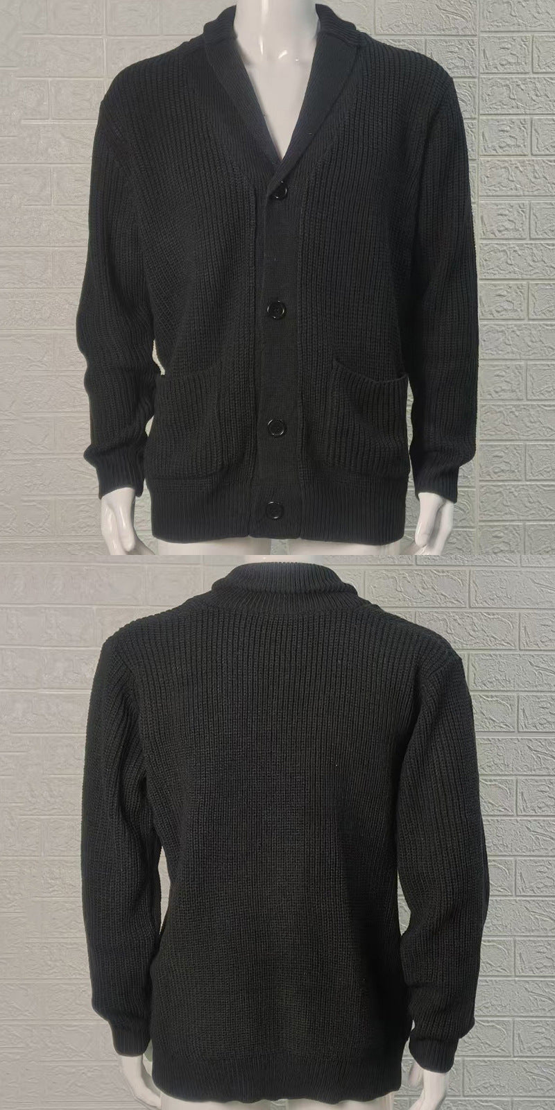 Knitted Cardigan With A Lapel And Long Sleeves For Mens Wear