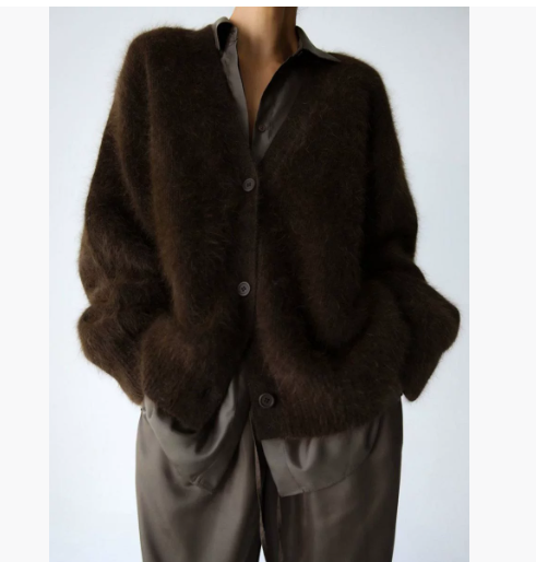 Women's relaxed V-neck button cardigan