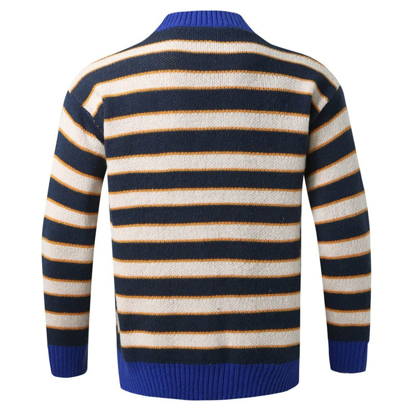 Men's Autumn And Winter Striped Knitted Jacket - WOMONA.COM