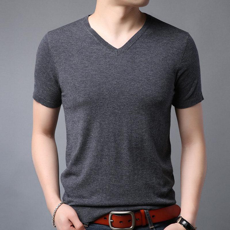Wool Spring Short-sleeved T-shirt Men - WOMONA.COM