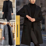 British Men's Long Trench Coat Woolen Coat - WOMONA.COM