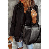 Black Ripped Long Sleeve Denim Jacket Women - WOMONA.COM