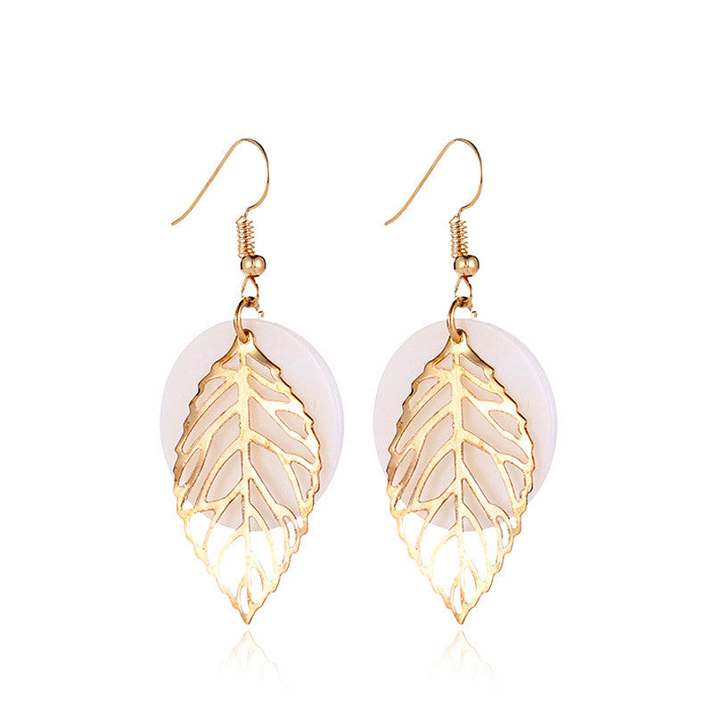 Natural Shell Leaf Combination Earrings - WOMONA.COM