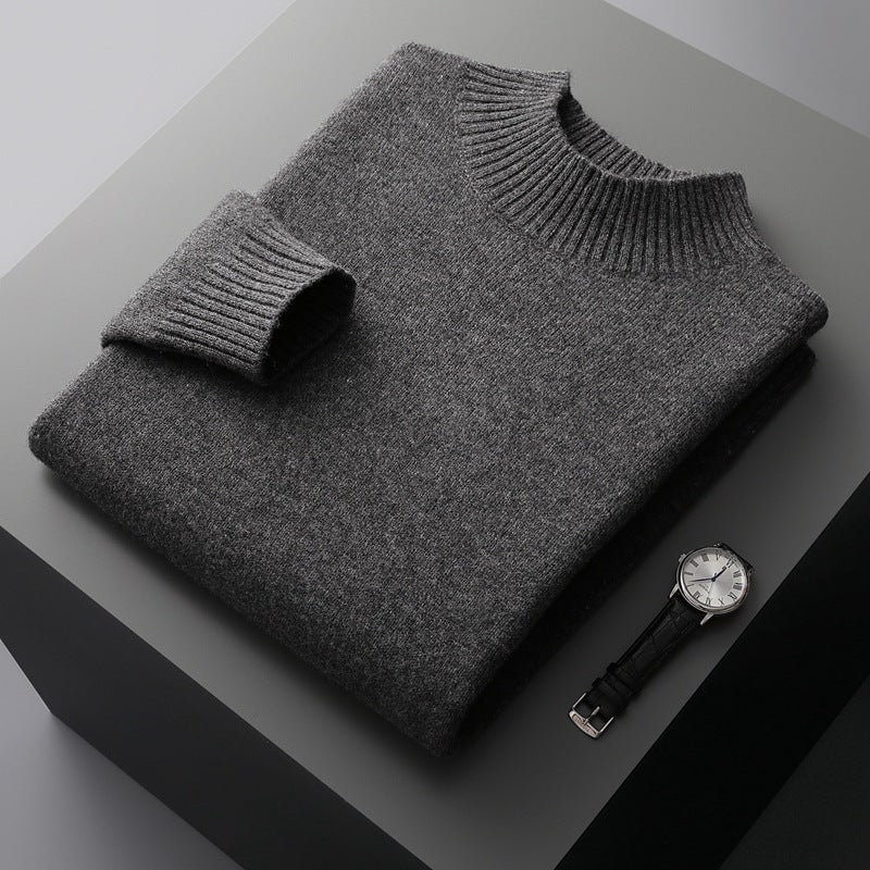 Mock Neck Sweater Men's Knitted Shirt Pure Wool - WOMONA.COM