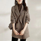 Suit Collar Houndstooth Woolen Coat Woman