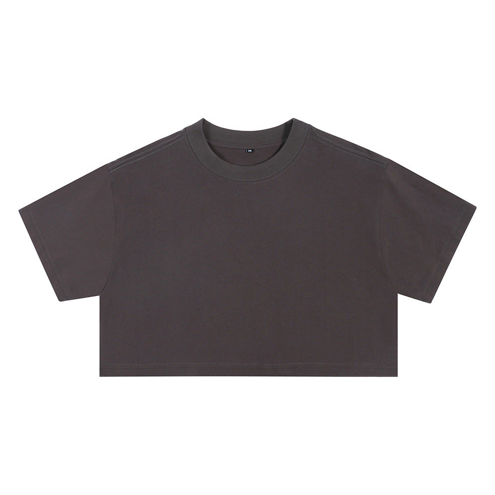 Dark charcoal loose crop T-shirt with short sleeves and round crew neck
