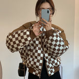 Retro Fried Street Contrast Color Checkerboard Casual Padded Jacket