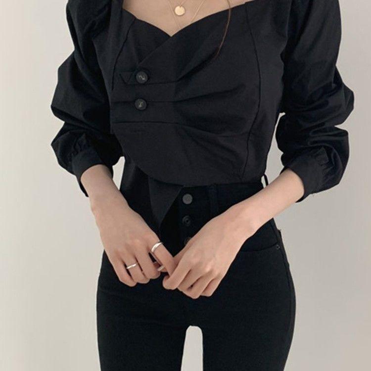 Retro Sexy Square Neck Scheming Clavicle Blouse Women - WOMONA.COM