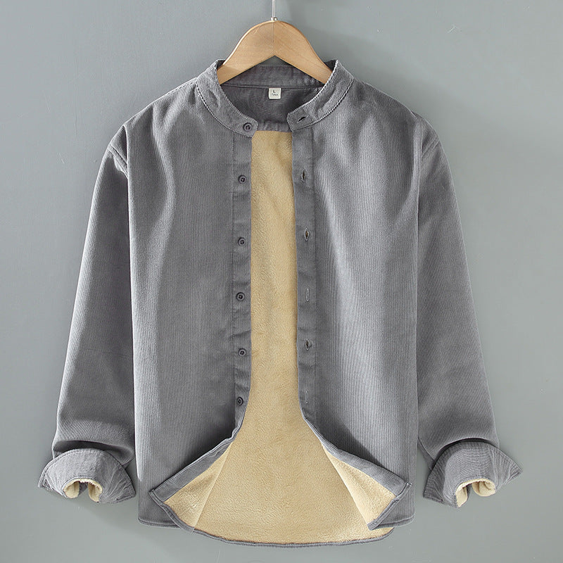 Men's Flannel-Lined Corduroy Stand-Collar Shirt Jacket