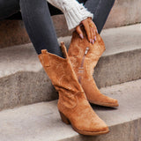 Pointed boots suede denim boots - WOMONA.COM