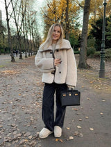 Large Lapel Fur Integrated Long Sleeve Plush Coat