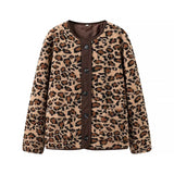 Abrigo con estampado de leopardo estilo hipster de moda urbana para mujer