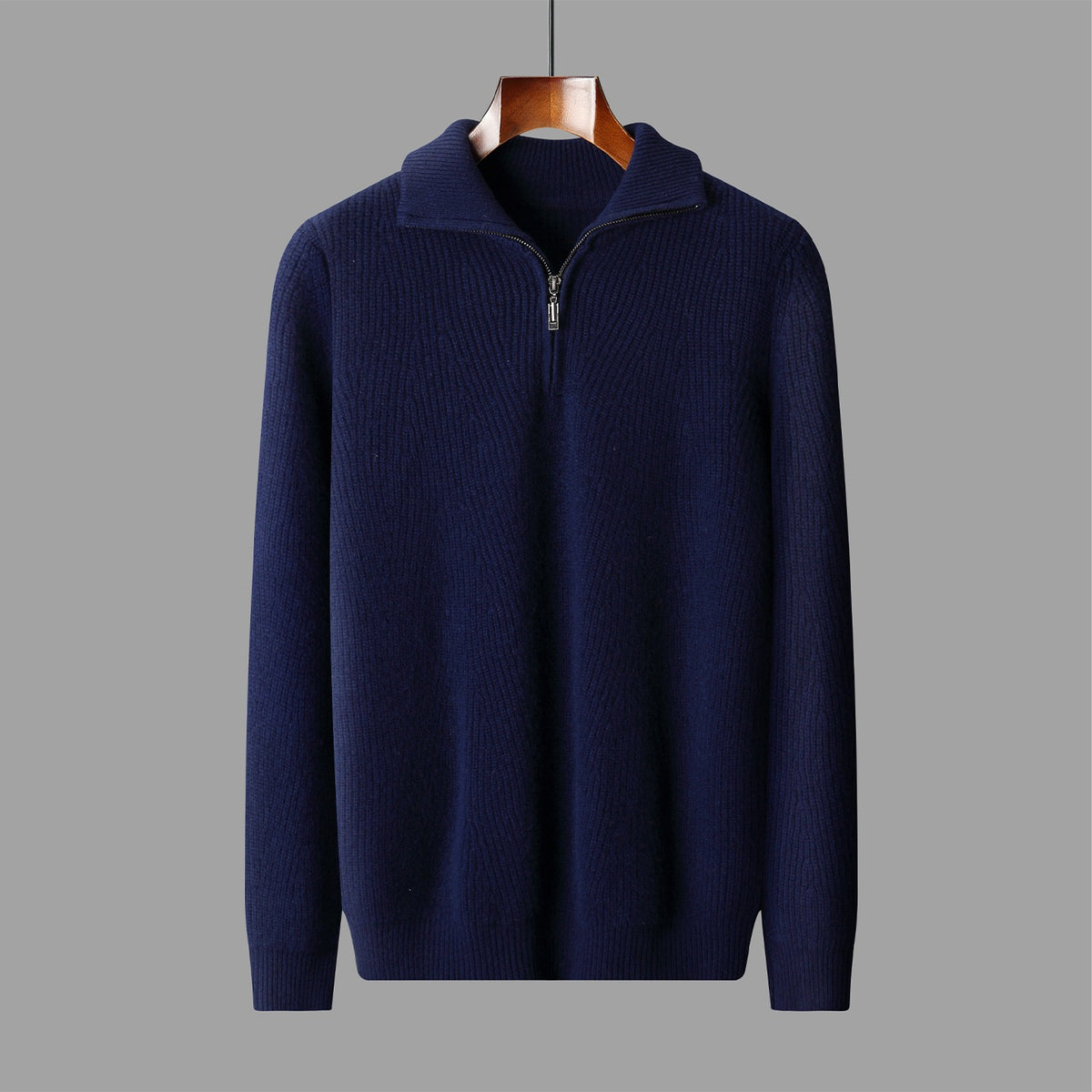 Mens Half-Zip Polo-Neck Thickened Casual Fashion Sweater