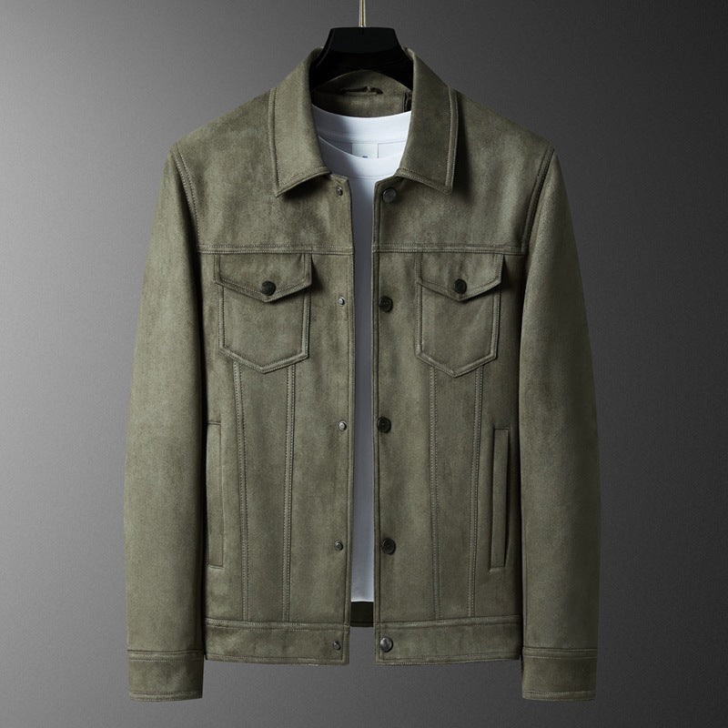 Men's Suede-Look Chest-Pocket Shirt Jacket, Army Green - product view 8