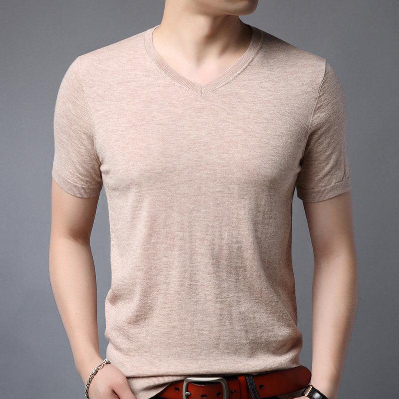 Wool Spring Short-sleeved T-shirt Men - WOMONA.COM