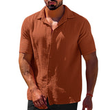 Solid Color Short Sleeve Button Men's Linen Shirts - WOMONA.COM