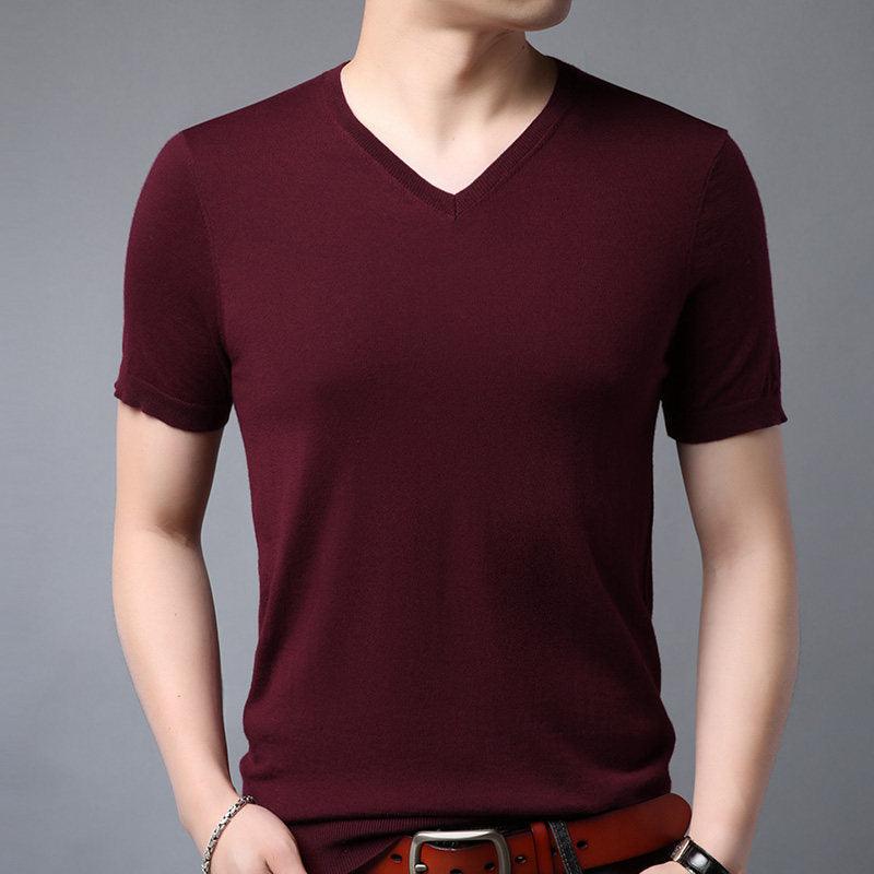 Wool Spring Short-sleeved T-shirt Men - WOMONA.COM