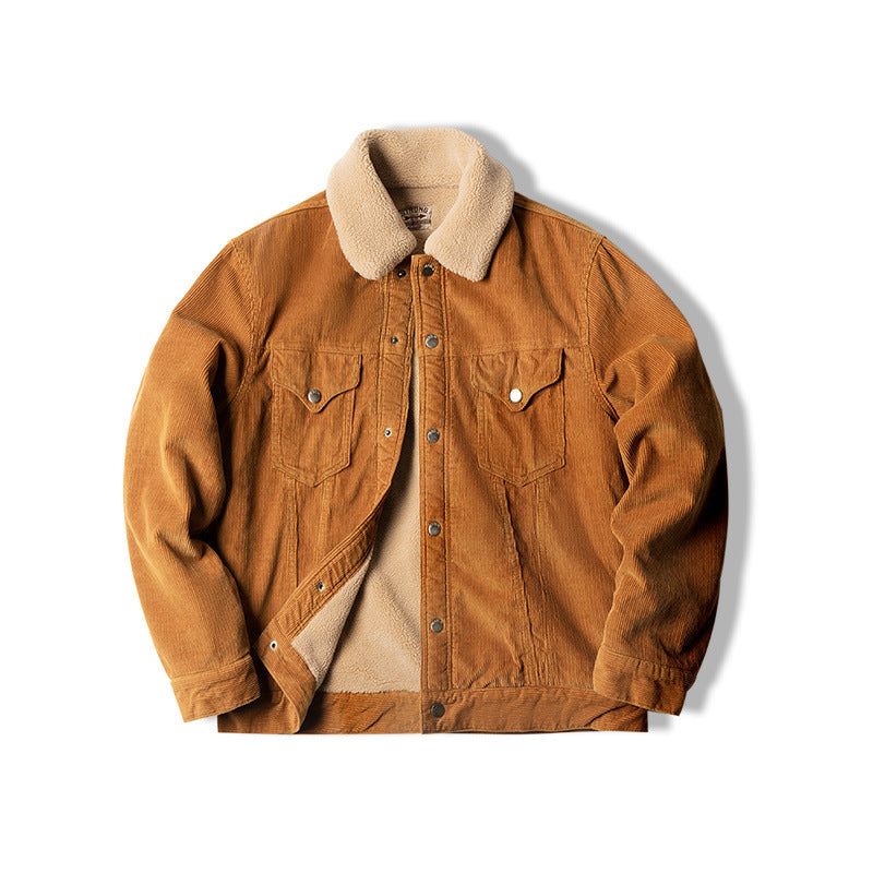 American Retro Corduroy Polo Collar Jacket - WOMONA.COM