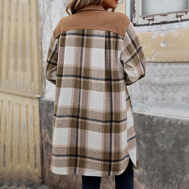 Plaid Long Coat With Pockets Fashion Winter Jacket - WOMONA.COM