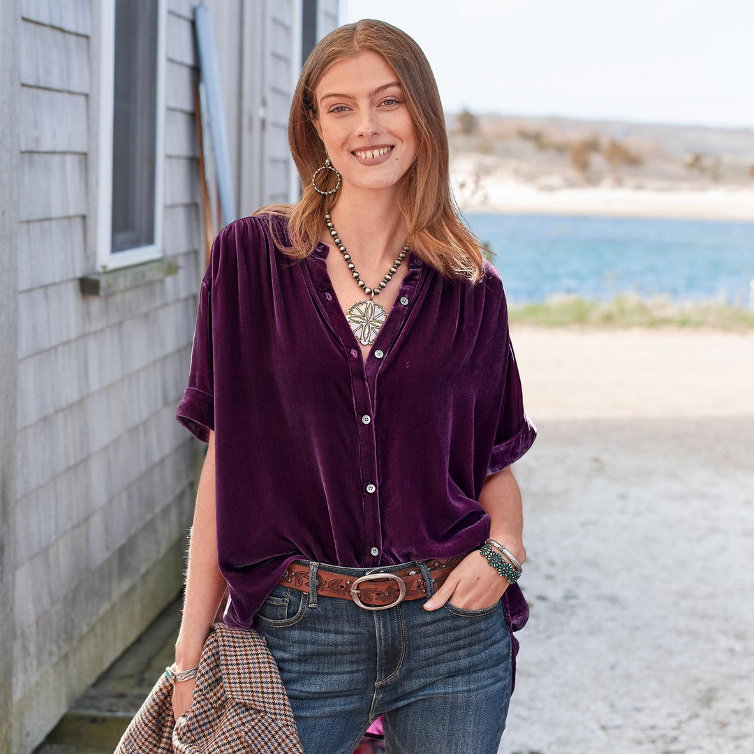 Women's Solid Color Short-sleeved Round Neck Shirt - WOMONA.COM