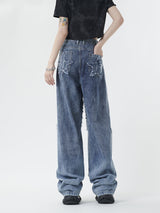 Five-pointed Star Affixed Cloth Embroidered Jeans For Women - WOMONA.COM