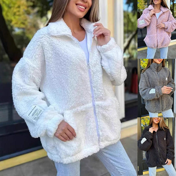 Fashion Lapel Plush Cardigan Coat