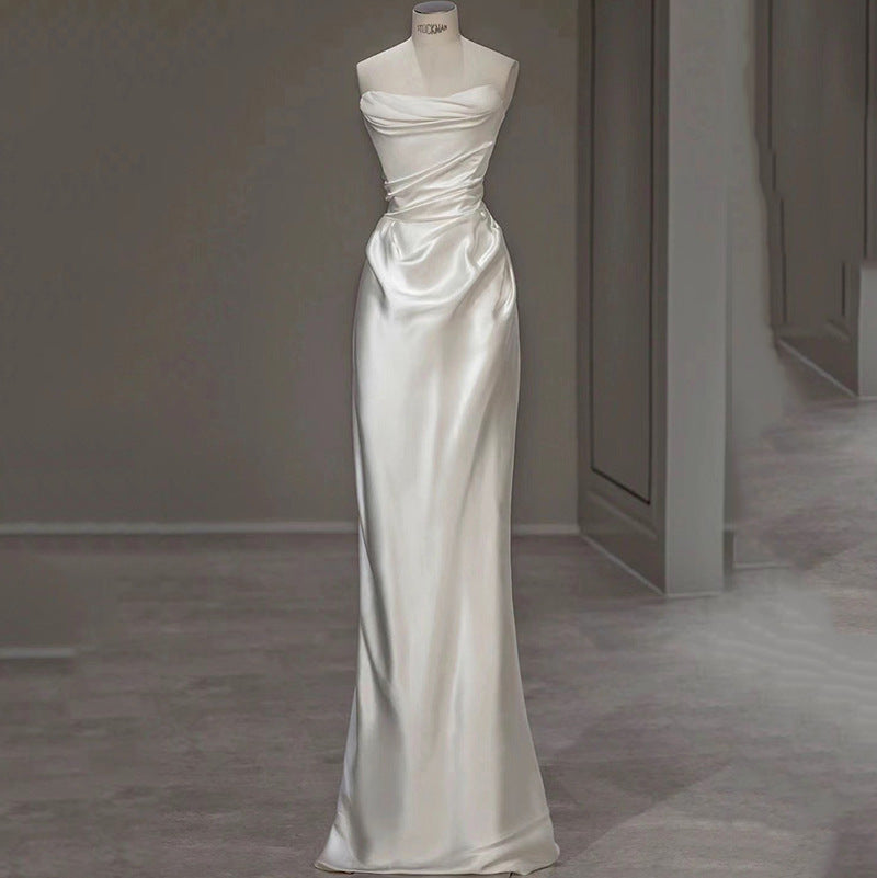 Satin Leichtes Brautkleid Französisch Weiß