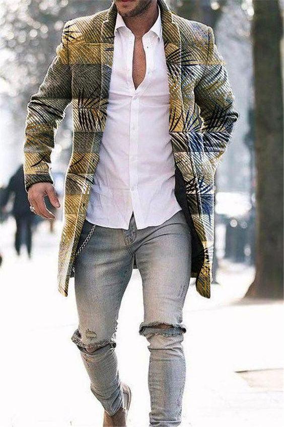 Men's Woolen Stand Collar Mid-length Trench Coat - WOMONA.COM