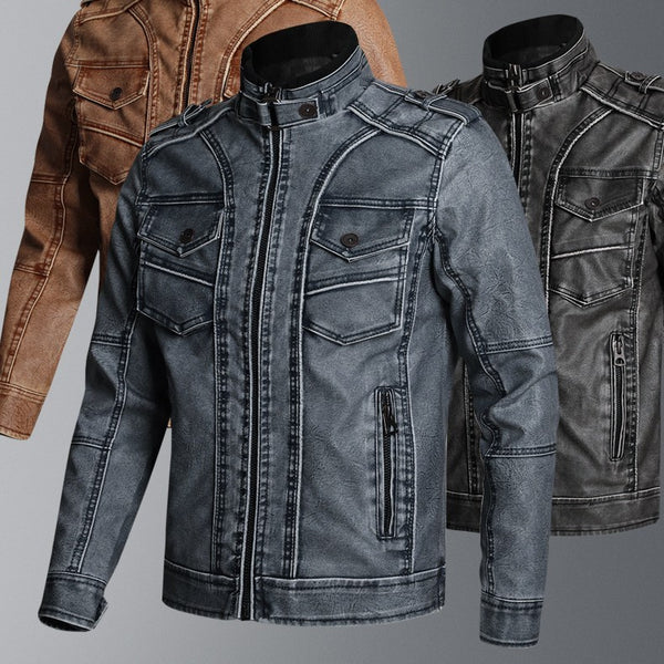 Thick PU Leather Coat Men's Fashion Casual - WOMONA.COM