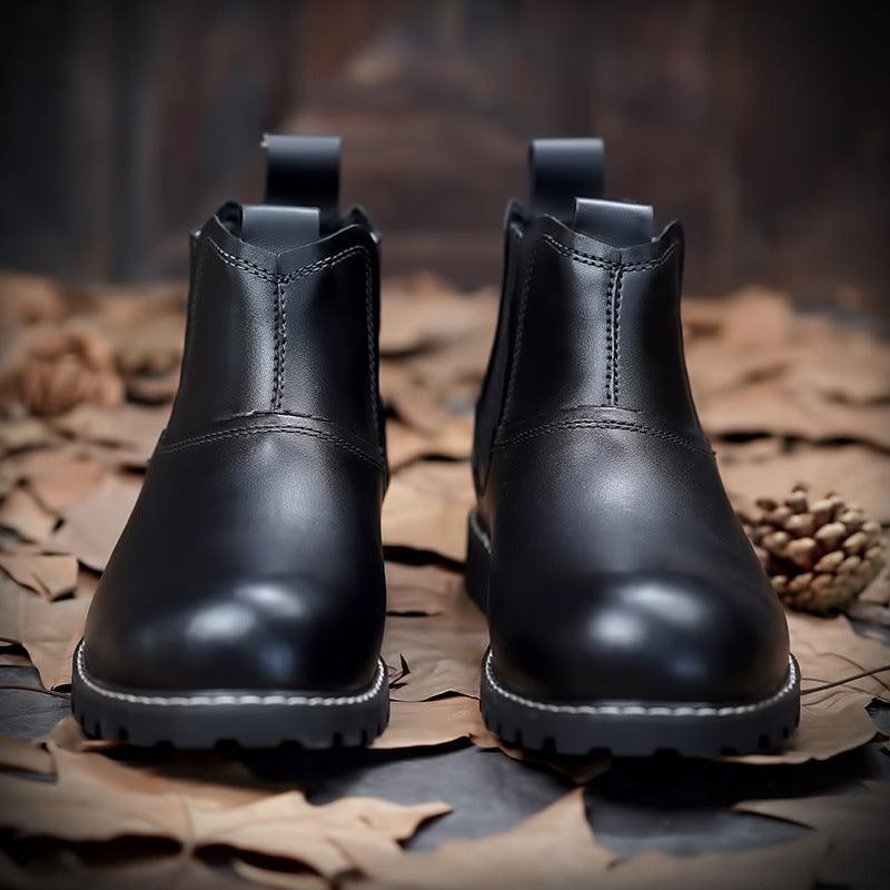 Men Leather Ankle Boots Round Toe Hiking Shoes - WOMONA.COM
