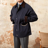 Retro Italian Corduroy Stitching Lapel Waterproof Jacket - WOMONA.COM