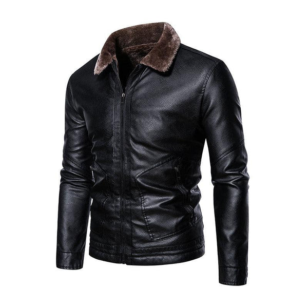 Chaqueta de cuero informal de negocios con solapa y corte entallado para hombre