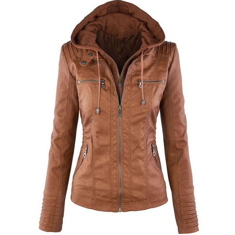 Europe Hot Removable Solid Leather Jacket - WOMONA.COM