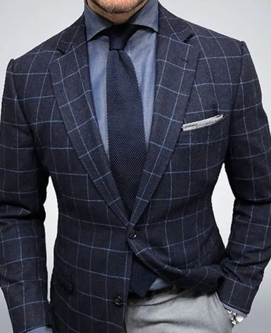 Men's Single-row Two-button Plaid Blazer - WOMONA.COM