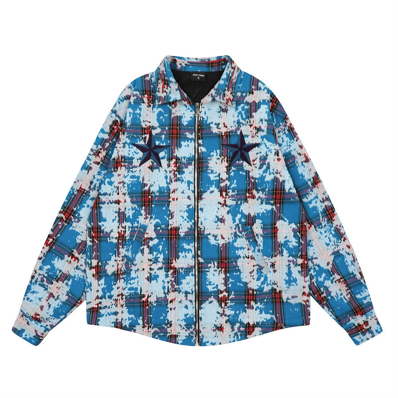 Distressed Tie-dyed Plaid Shirt Jacket For Men - WOMONA.COM