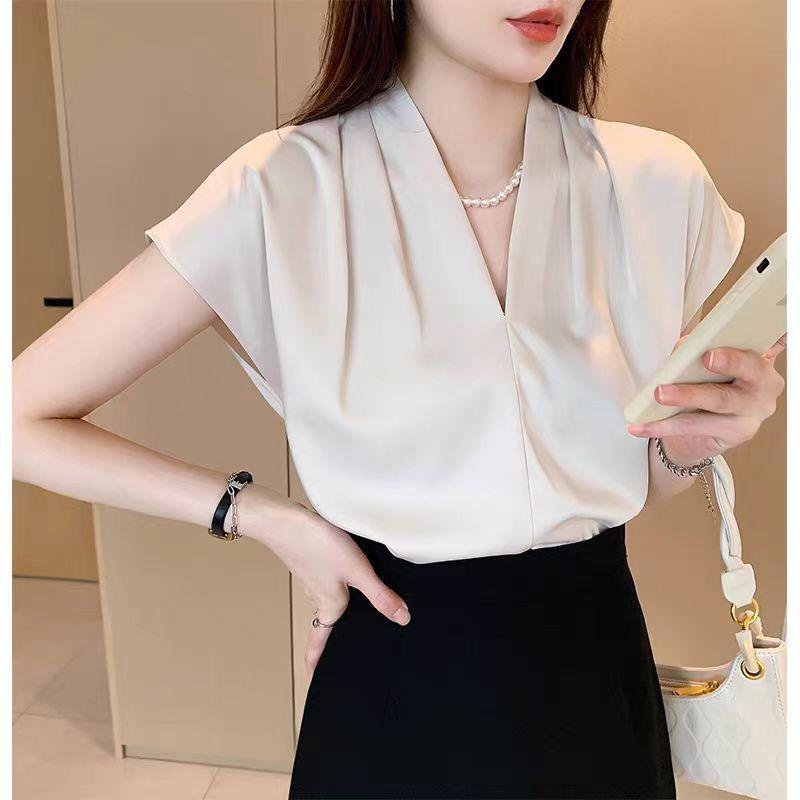 Satin High-grade Short-sleeved Shirt - WOMONA.COM
