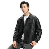 Fashion Youth Motorcycle Leather Coat Lapel Handsome Men's Jacket - WOMONA.COM