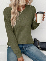 Casual Loose Solid Color Round Neck Sweater - WOMONA.COM