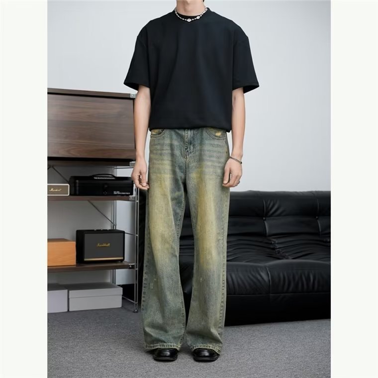 Retro Distressed Wide-leg Jeans For Men - WOMONA.COM