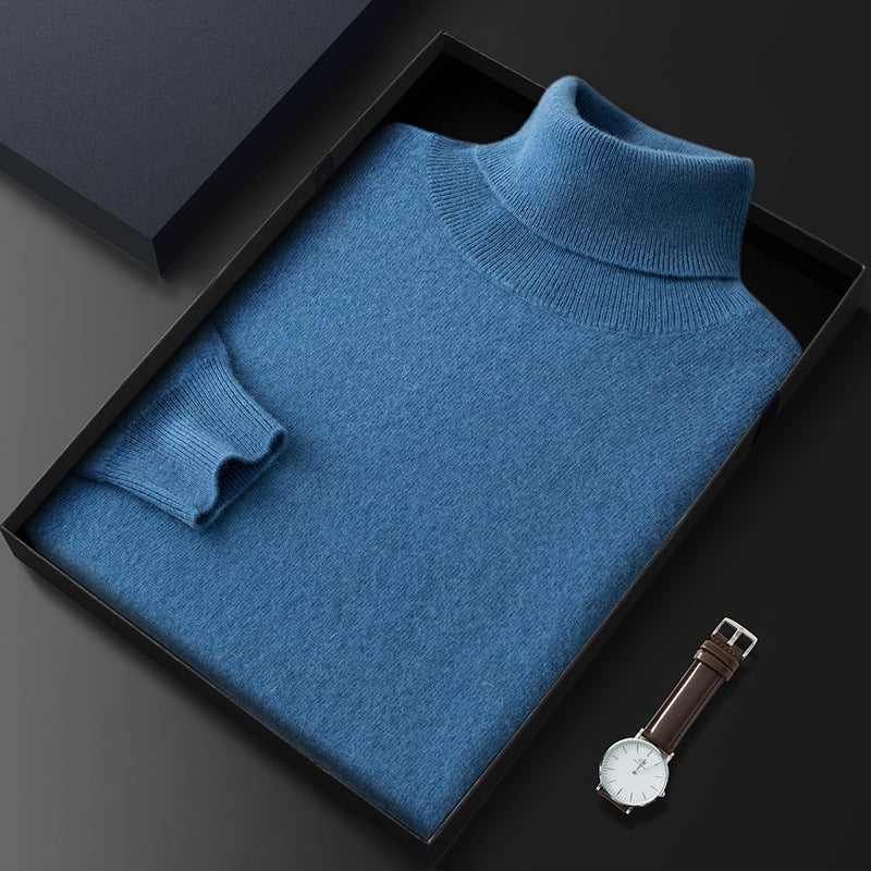 Men's High Lapel Casual Knitted Solid Color Cashmere Sweater - WOMONA.COM