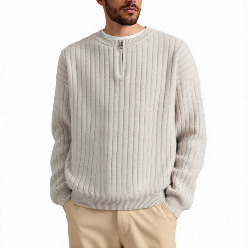 Men's Ribbed Half-Zip Crewneck Sweater, Apricot - product view 3