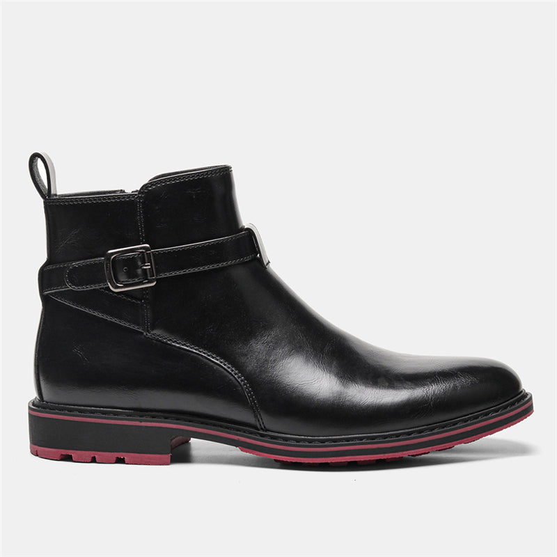 Bright Black Men Fashion Boots With Red Background - WOMONA.COM